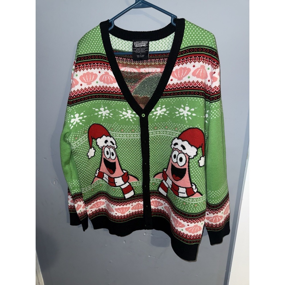 SpongeBob Squarepants Ugly Christmas Sweater Men XL Cardigan Holidays NWOT Party - Picture 1 of 5